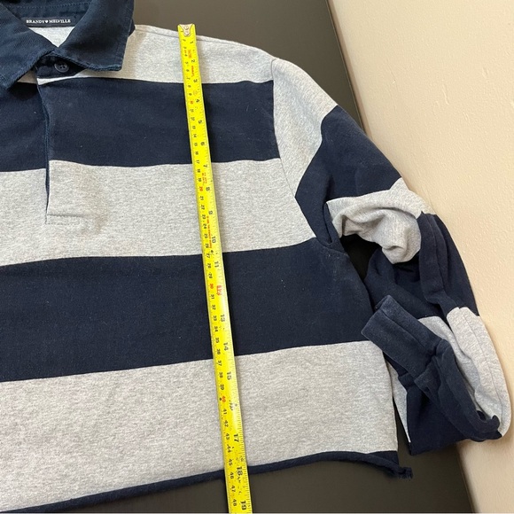 Brandy Melville Cropped Polo Rugby Shirt No Size Stripes Navy Blue Grey - Picture 8 of 8